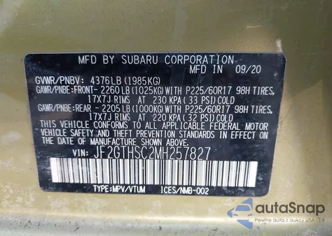 2021 Subaru Crosstrek Sport z USA, uszkodzony, nr VIN JF2GTHSC2MH257827